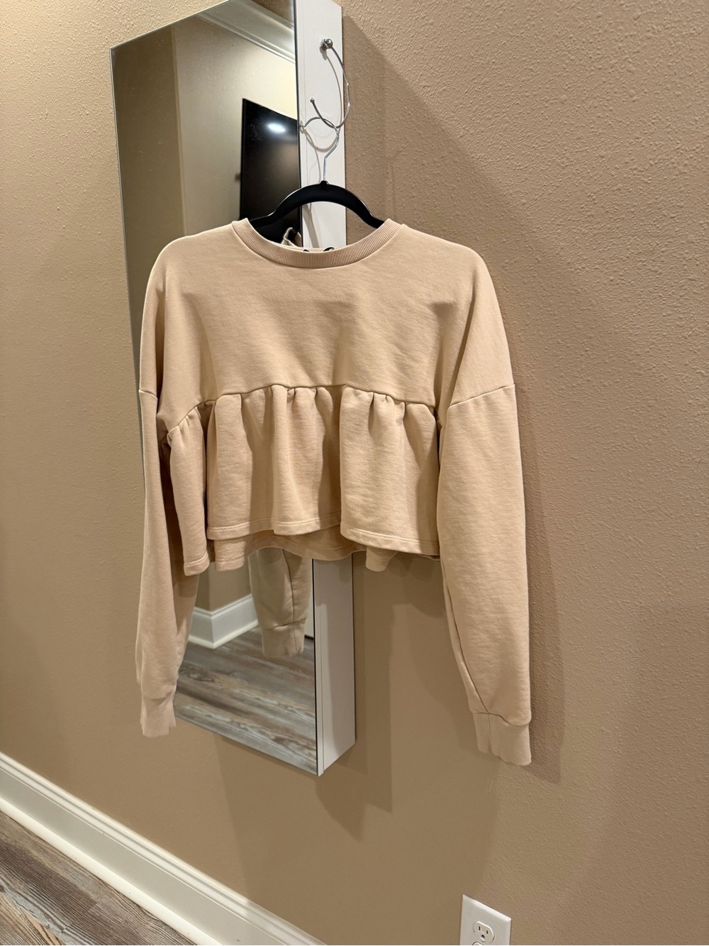 Zara Cropped Peplum Sweatshirt in Beige